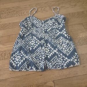 Ruehl No 925 Blue Ikat Aztec Smocked Spaghetti Strap Top Size S Boho Y2K